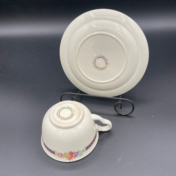 The Hall China Co. Blue Bouquet Teacup and Saucer Set - Picture 4 of 6